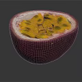 Fresh Halved Passion Fruit With Purple Skin Yellow Pulp And Black Seeds
