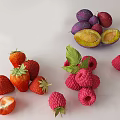 Fresh Ripe Strawberries Sliced Plums And Juicy Raspberries On White Background