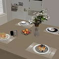 Modern Tableware Western Tableware Knife and Fork Plate Flower Fruit 3d model