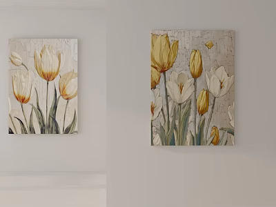 Decorative Plant Paintings With Yellow White Tulips For Indoor Wall Decoration 3d model