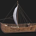 Traditional Wooden Sailing Boat With White Sail And Wooden Hull Design