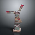 Handmade Windmill Model Structure With Wooden Blades And Metal Parts Design
