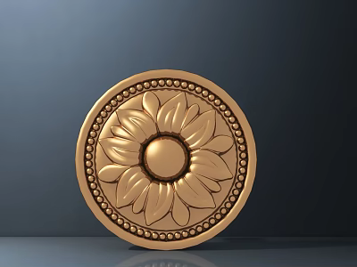 Golden Circular Decorative Ornament With Floral Petal Design And Dotted Border 3d model