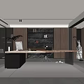 Modern Study Room Interior Design With Wooden Bookshelves And Large Office Desk