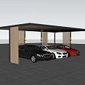 Modern Carport Structure With Parked Black White And Red Cars Under Metal Roof