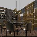 Chinese Style Private Dining Room With Ceiling Lattice Wooden Pendant Light Round Table And Chairs