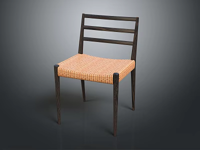 Modern Leisure Chair With Wooden Frame Slat Backrest Woven Seat Cushion And Dark Wooden Legs 3d model