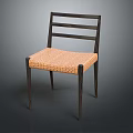 Modern Leisure Chair With Wooden Frame Slat Backrest Woven Seat Cushion And Dark Wooden Legs
