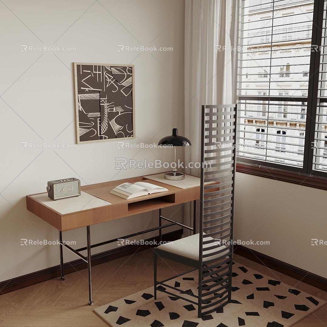 Middle style desk and chair 3d model