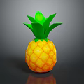 Fresh Ripe Pineapple With Green Leaves And Yellow Textured Skin On Dark Reflective Surface