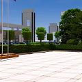 Modern Office Building Exterior Design With Glass Curtain Wall Greenery And Pedestrians