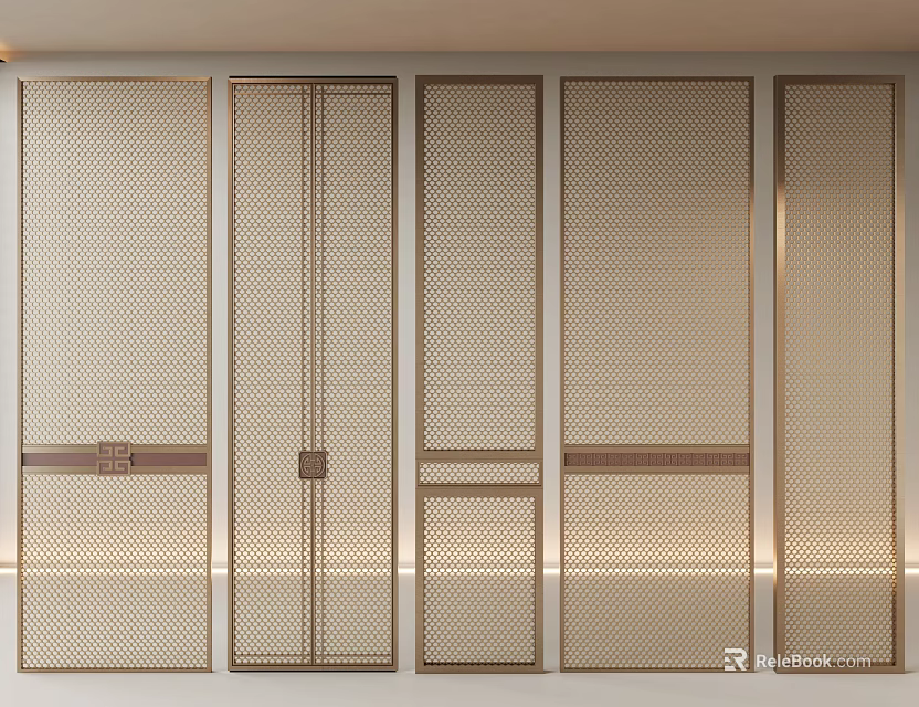 Modern Partition Screens With Perforated Metal Panels And Decorative Strips Design 3d model 