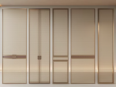 Modern Partition Screens With Perforated Metal Panels And Decorative Strips Design 3d model