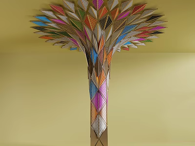 Colorful Artistic Column With Multicolored Geometric Decorative Top And Modern Design 3d model