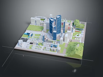 Cartoon City Scene With Colorful Buildings Green Parks And Urban Landscape Details 3d model
