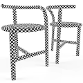 Two Minimalist Leisure Chairs With Wooden Frame And Wicker Seat Design