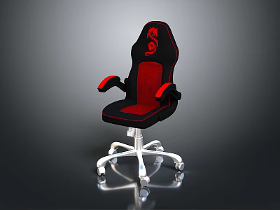 Black and Red Office Chair with Gaming Style Ergonomic Design Swivel Wheels and Red Armrests 3d model