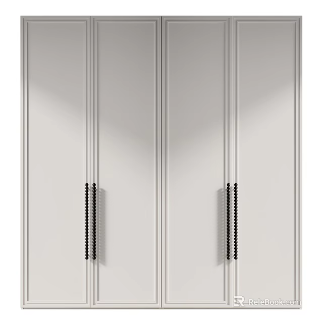 Modern White Wardrobe Design With Double Doors And Black Handles 3d model 