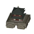 Ancient Architecture Featuring Multi Tiered Tower With Traditional Roof Red Pillars And Stone Walls Archway