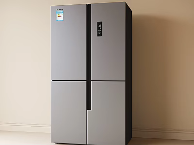 Modern Gray Four Door Refrigerator Freezer Sleek Design in Minimalist Interior with Black Control Panel 3d model