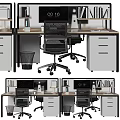 Modern Office Desk With Ergonomic Mesh Chair Computer Monitor And Filing Cabinet