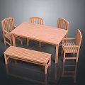 Wooden Dining Table Set with Four Chairs and Bench for Home Dining 3d model
