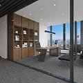 Modern Public Office Space With Large Green Plants Wooden Partitions And Meeting Table