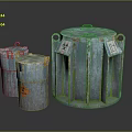 Rustic Blue Green Metal Storage Buckets With Labels And Different Sizes For Household Items 3d model