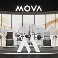 Modern Store Window Display with MOVA Logo Curved Design Circular Decorations and Lighting Effects