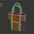 Orange Canvas Tote Bag With Multiple Side Pockets And Hand Straps 3d model