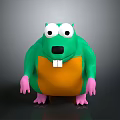 Cartoon Green Creature Character With Big White Eyes Black Nose Orange Belly And Pink Paws