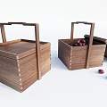 Wooden Handboxes With Open Lid Containing Red Fruits And Closed One Beside