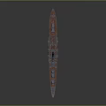 Large Battleship Water Transport with Multiple Turrets Masts Gray Hull and Red Bottom Design