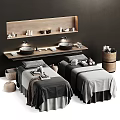 Luxurious Massage Beds With Wooden Shelves Towels And Skincare Products In Spa Setting