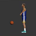 Basketball Player Wearing Blue Warriors Jersey With Basketball And White Knee Pads