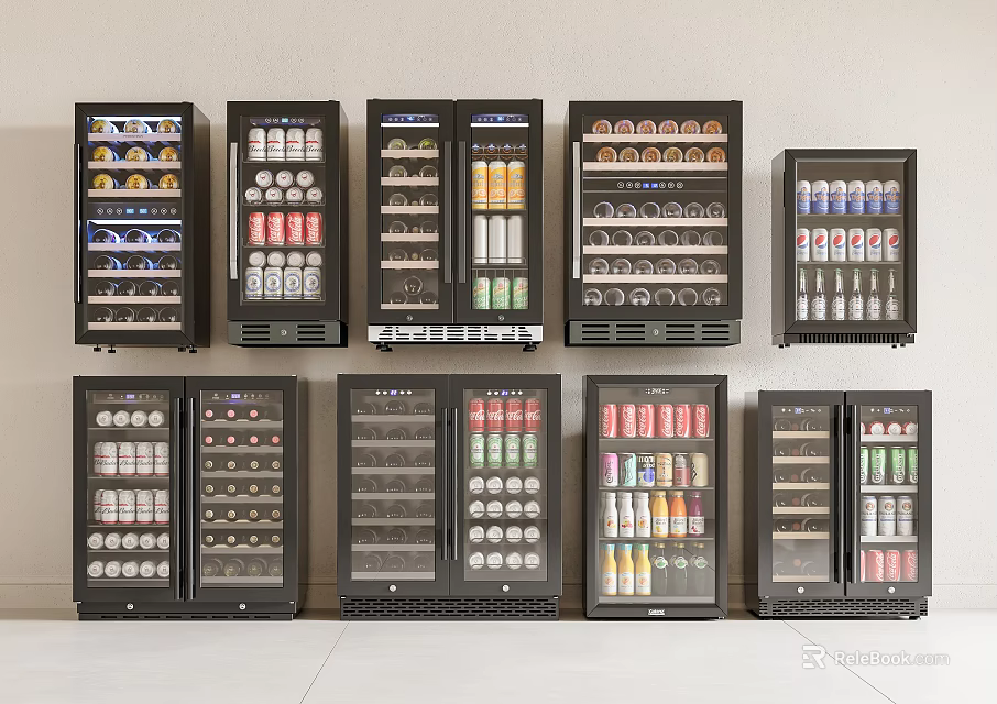 Commercial Display Refrigerators Filled With Various Beverages In Organized Retail Rows 3d model 