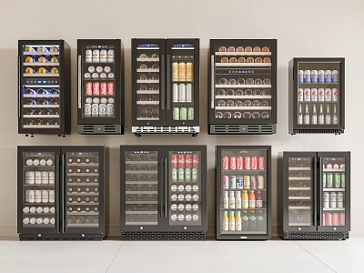 Commercial Display Refrigerators Filled With Various Beverages In Organized Retail Rows 3d model