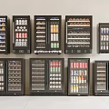 Commercial Display Refrigerators Filled With Various Beverages In Organized Retail Rows
