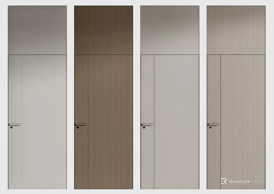 Modern Hinged Doors in Various Colors with Wood Grain and Smooth Surfaces 3d model 