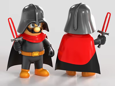 Game and Movie Character in Black Armor with Red Cape Red Lightsaber and Yellow Shoes 3d model
