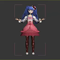 Game and Movie Character With Blue Long Hair Pink Dress Flower Accessory Open Arms Pose
