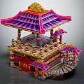 Traditional Chinese Pavilion With Purple Decorative Roof Red Pillars And Golden Ornaments