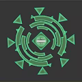 Green Geometric Design With Diamond Center Text Future Tech Triangles Concentric Circles Dark Background Reflection 3d model