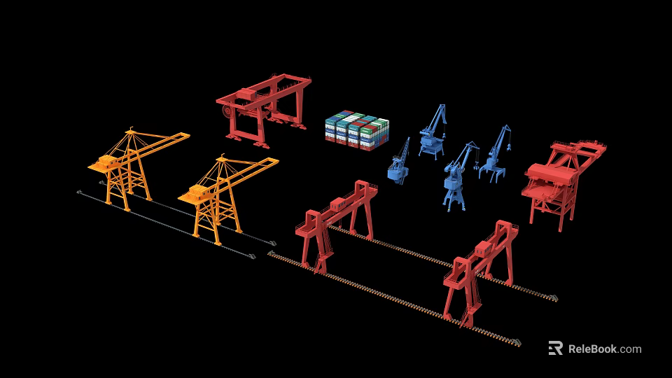 Industrial Equipment Featuring Gantry Cranes Container Handling Machinery And Various Lifting Devices 3d model 
