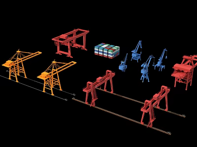 Industrial Equipment Featuring Gantry Cranes Container Handling Machinery And Various Lifting Devices 3d model