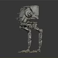 Sci Fi Mechanical Walker With Four Metal Legs And Rough Surface Design