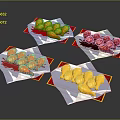 Colorful Animal Shaped Candies on White Plates with Red Decorative Edges and Dark Background
