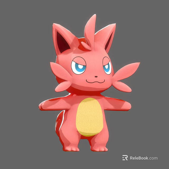 Pink Reptile 3D Model Character With Big Ears Blue Eyes And Yellow Belly Design 3d model 