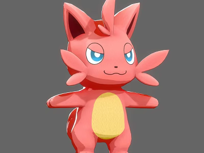 Pink Reptile 3D Model Character With Big Ears Blue Eyes And Yellow Belly Design 3d model
