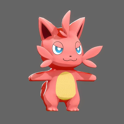 Pink Reptile 3D Model Character With Big Ears Blue Eyes And Yellow Belly Design 3d model